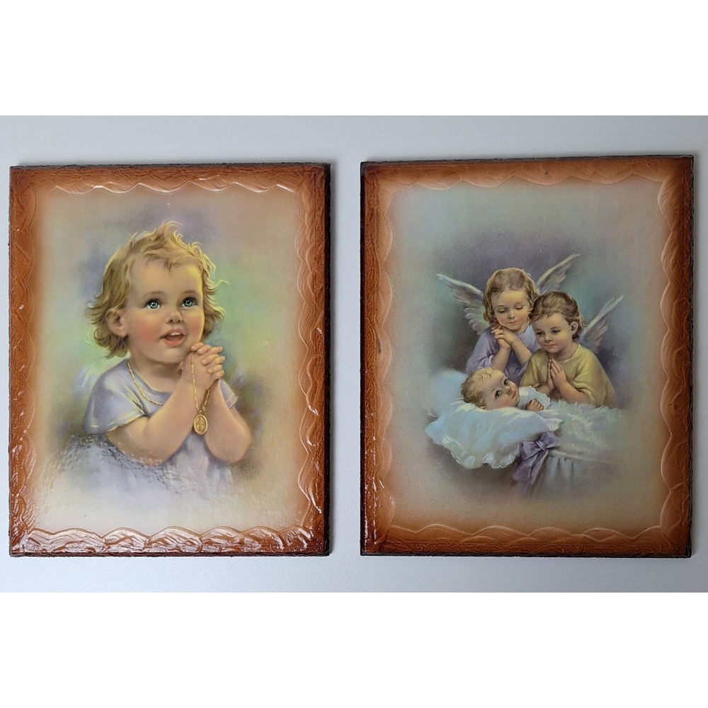 Vintage Child Praying & Guardian Angels Watching Over Baby Decoupage Prints